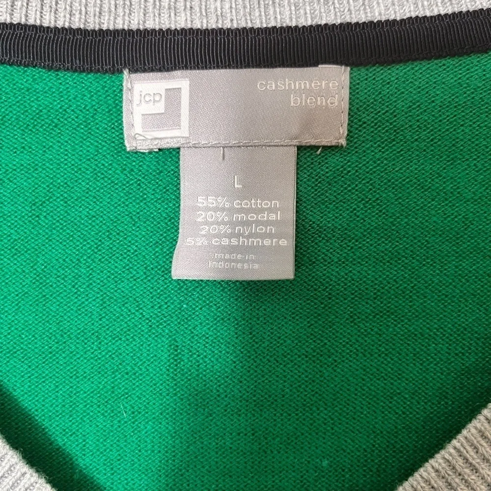 Vintage jcp Cashmere‎ Blend Color Block V Neck Sweater Large Preppy Academia Y2K